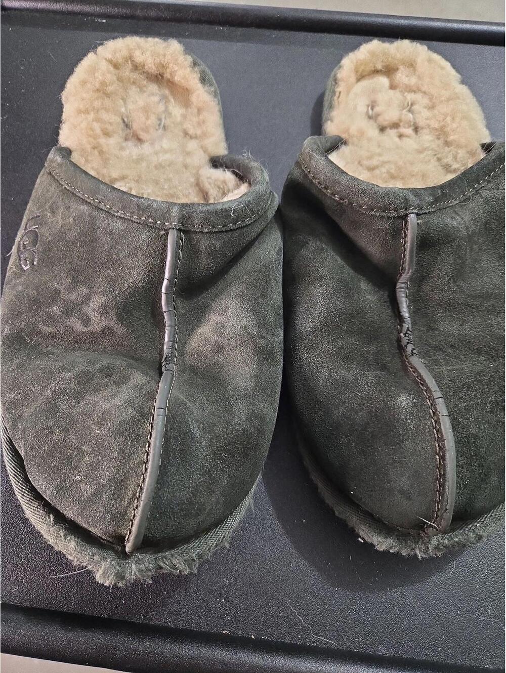 UGG Scuff Suede Sheepskin Slippers Dark Olive Green Size 10 - Picture 4 of 5